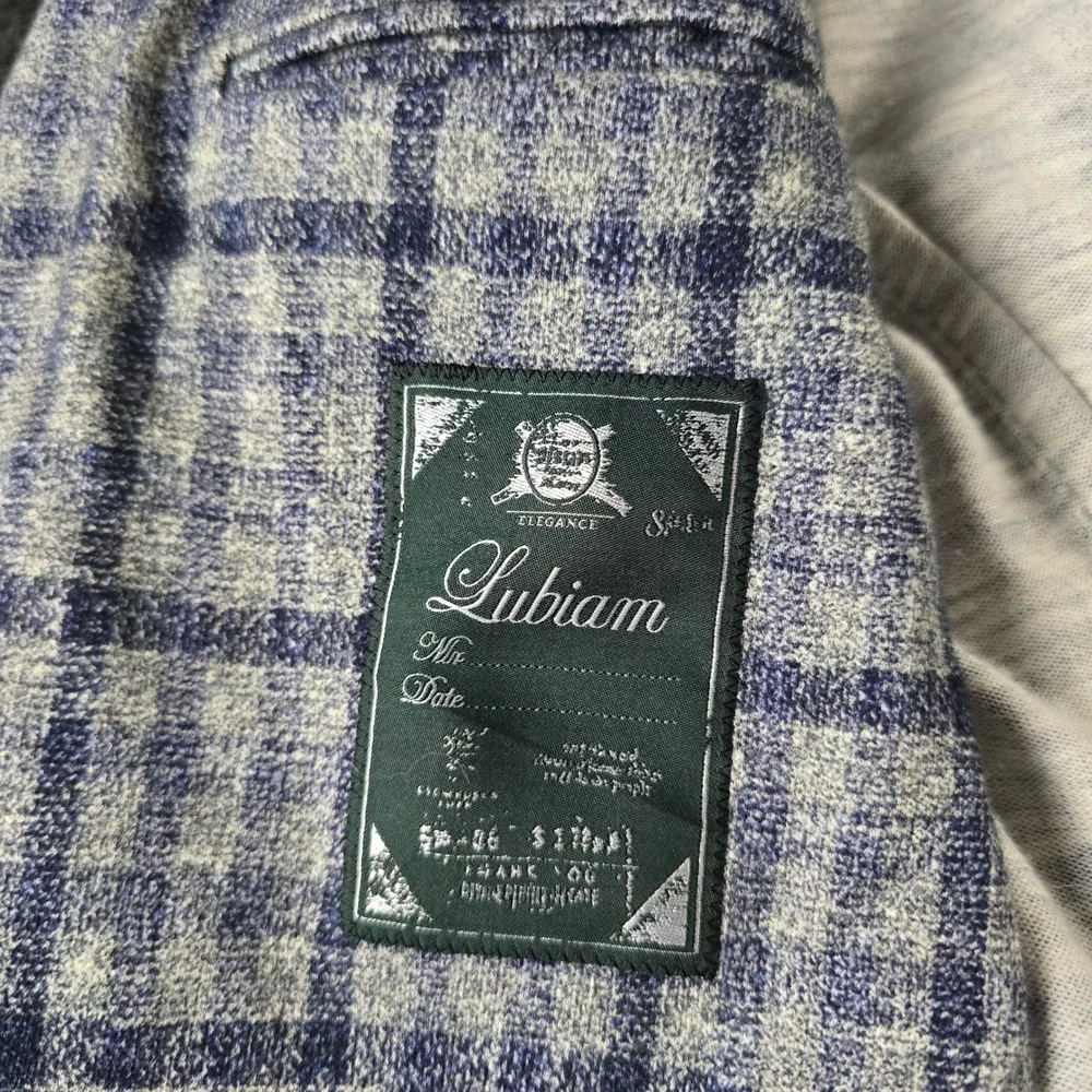 Lubiam Blue Grey Plaid Blazer Unstructured Sport Coat Cotton Mens 50R (fits 38R)
